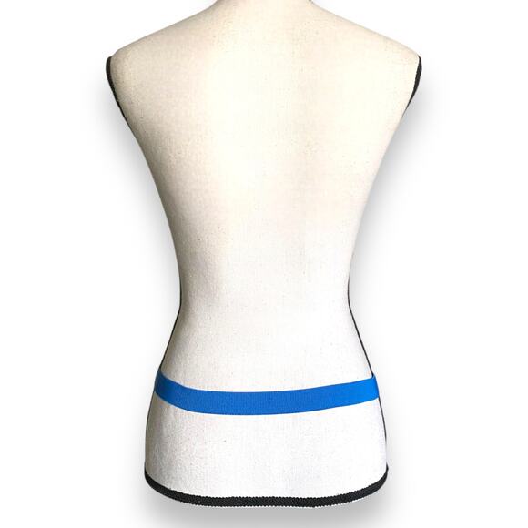 Vntg Gold Chain Buckle Cinch Waist Belt Cobalt Blue Elastic Stretch Narrow Y2k - Picture 3 of 11